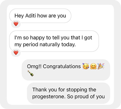 Client text: got period naturally today