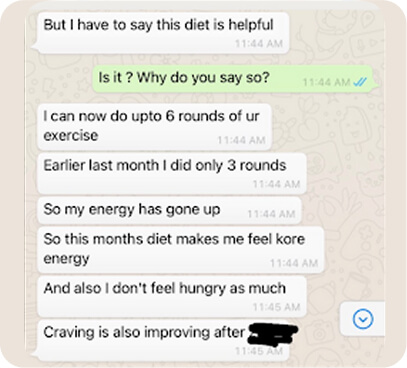 Client WhatsApp: more energy, better workouts, fewer cravings