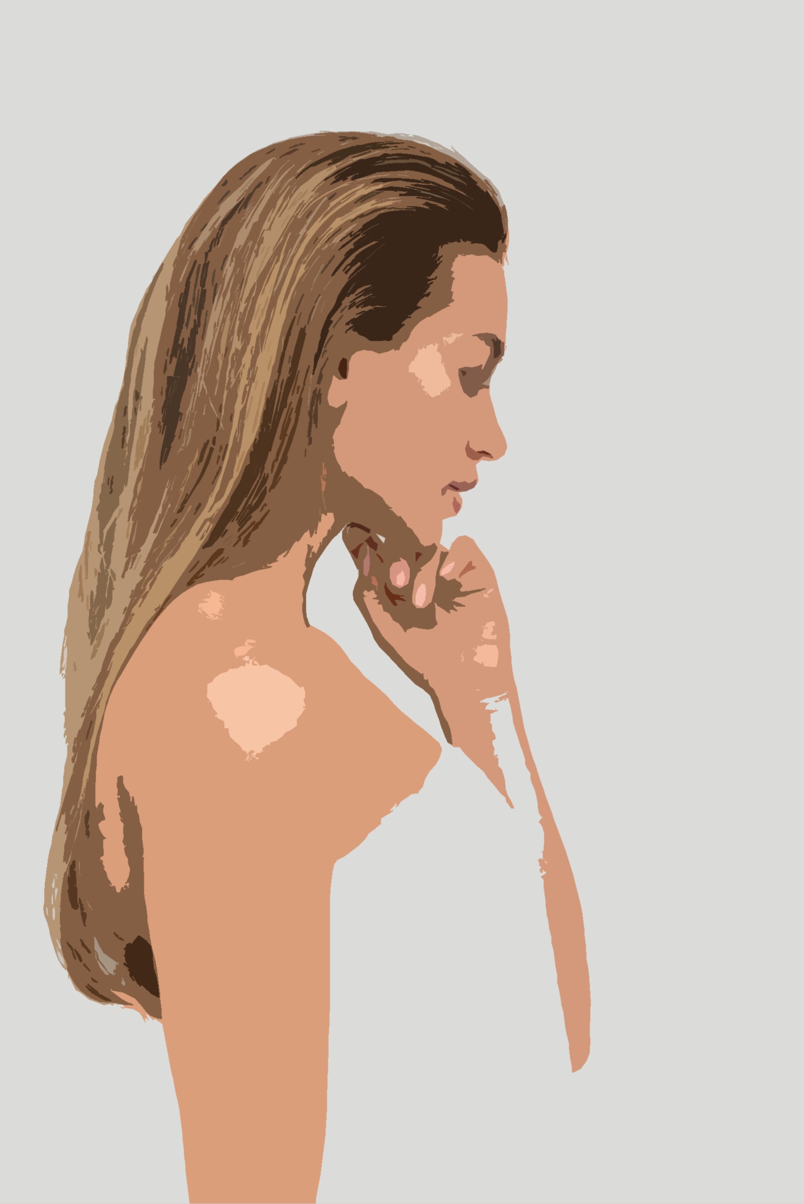 Stylized illustrated portrait of a woman in profile, hand resting at her neck — representing the personal care at the heart of Athena's partner practices