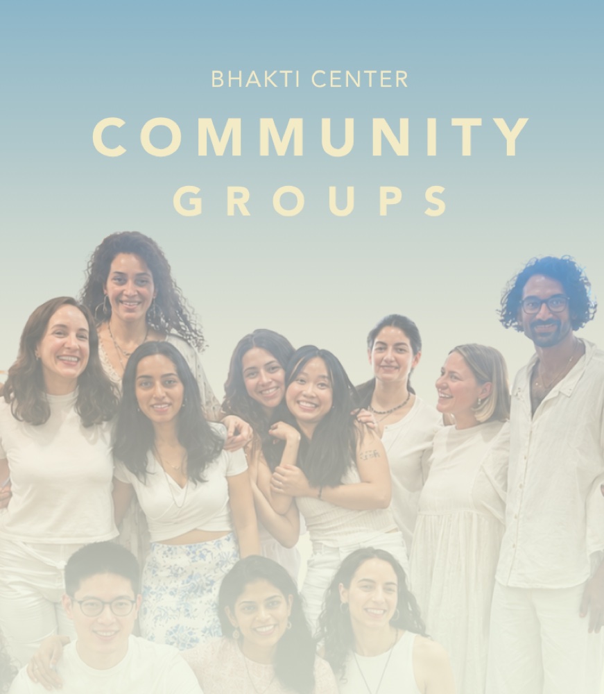 Bhakti Center Community Groups — group of community members in white