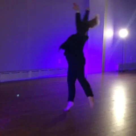 Silhouetted dancer leaping in purple light