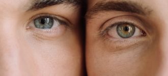 Close-up of two pairs of eyes side by side