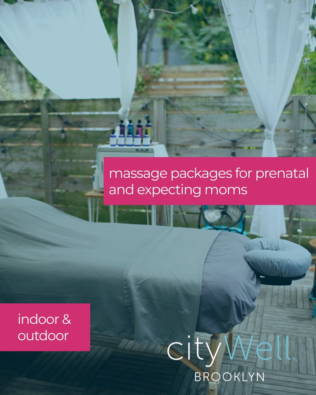 Prenatal massage under the pergola post