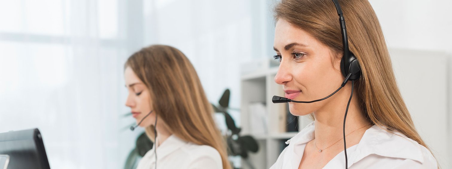 Fitness Equipment Broker customer-service representatives wearing headsets