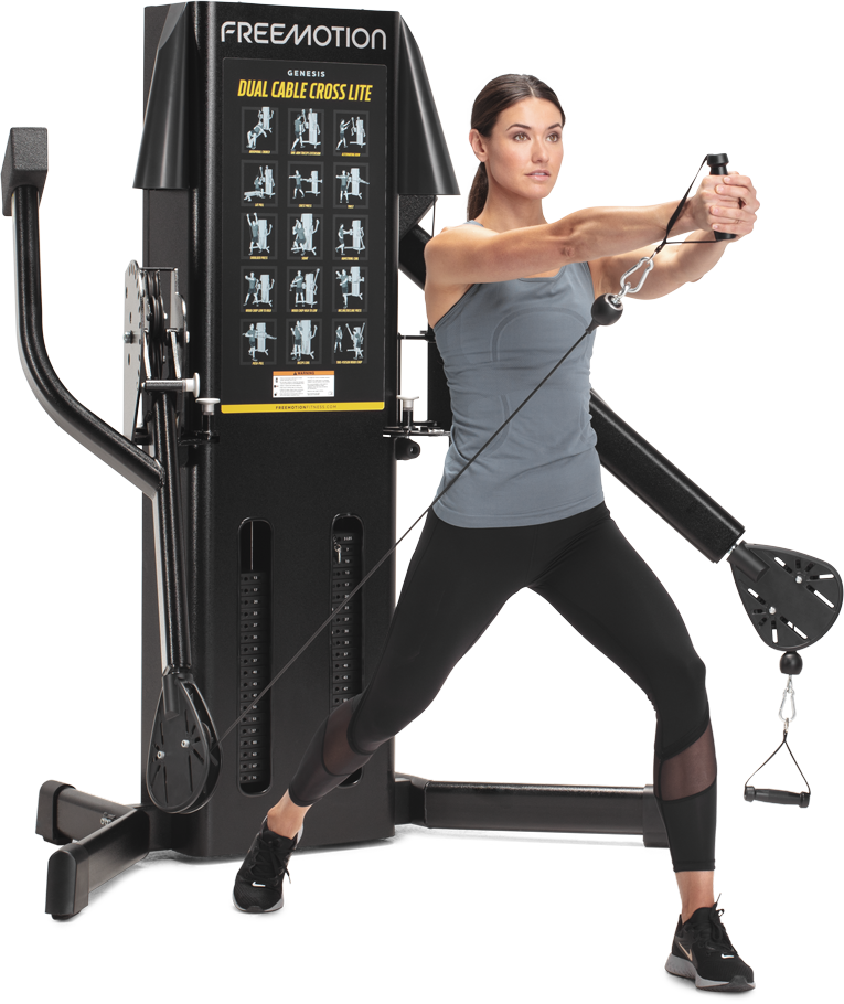 Woman exercising on Freemotion G424 Dual Cable Cross, black