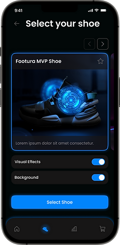 FOOTURA Select Your Shoe screen featuring the Footura MVP Shoe