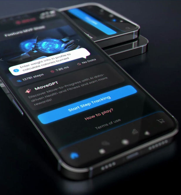 FOOTURA app MoveGPT step-tracking screen with Start Step Tracking button