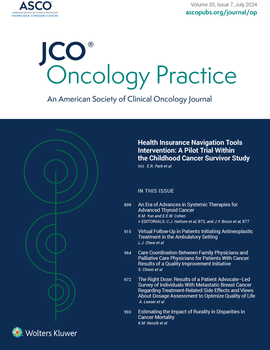 JCO Oncology Practice journal cover, Volume 20 Issue 7, July 2024.
