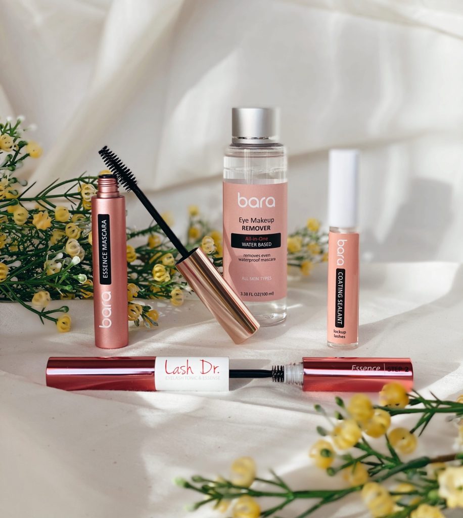 Flatlay of bara lash-care products