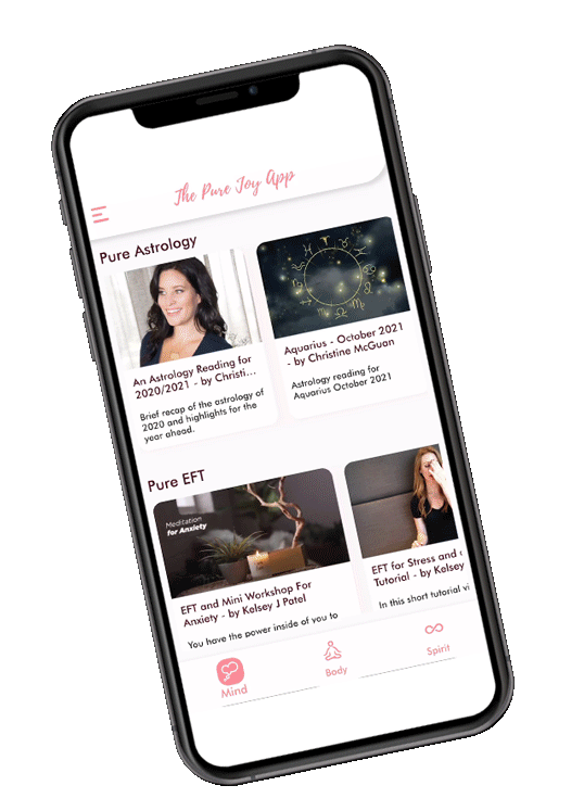 Animated phone mockup showing the Pure Joy App