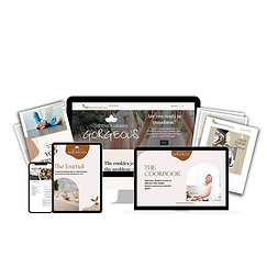 The Greens, Grains & Gorgeous program shown on tablet, phone, and printed materials