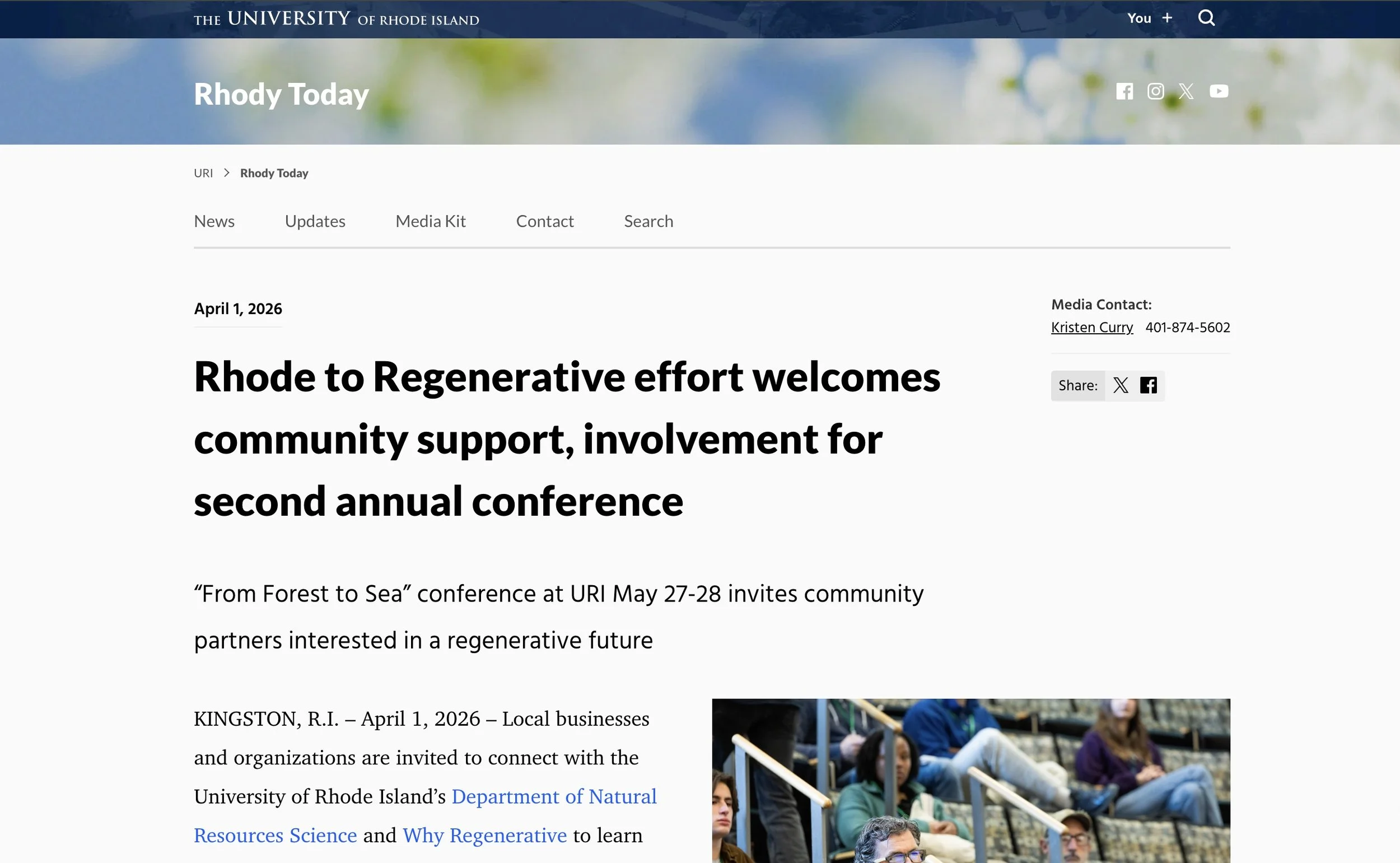 University of Rhode Island Rhody Today article about the Rhode to Regenerative conference