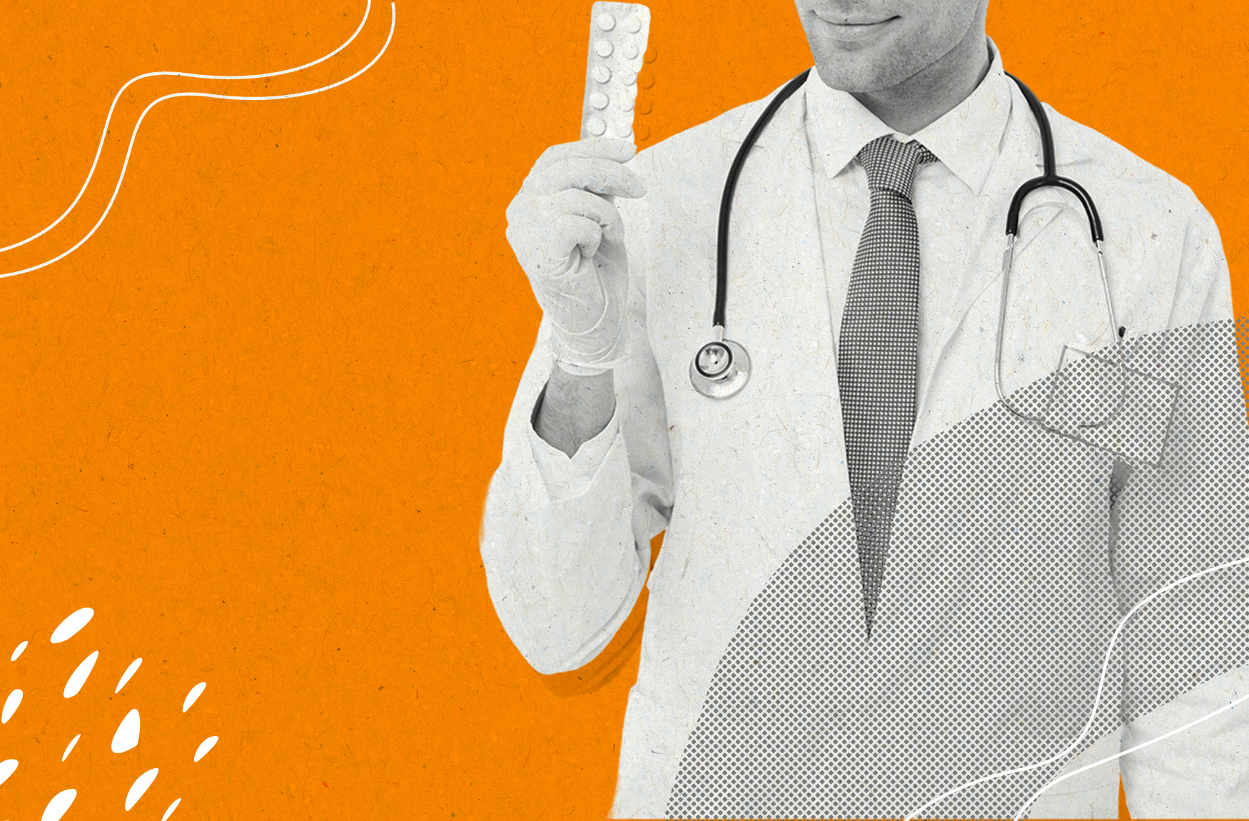 A doctor in a white coat holding a pill blister pack